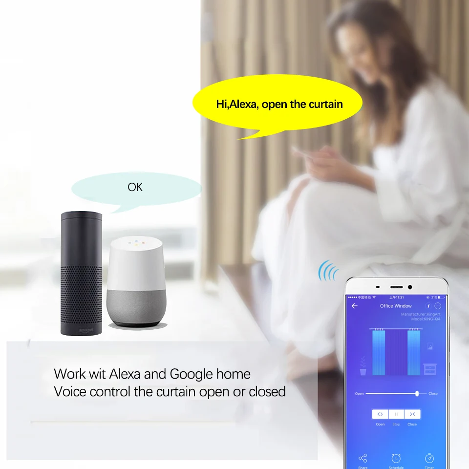 Умный электрический мотор Ewelink приложение, умный дом Wifi шторный мотор пульт дистанционного управления/Голосовое управление работа с Alexa/google Home для умного дома