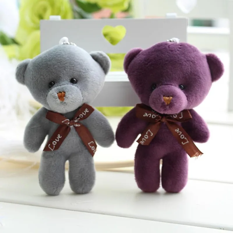 

Fashion 12CM Teddy Bear Plush Doll Toy Key Chain Ring Woman Bag Charms Faux Rabbit Fur Pom Pom Keychain Keyring Wedding Trinket