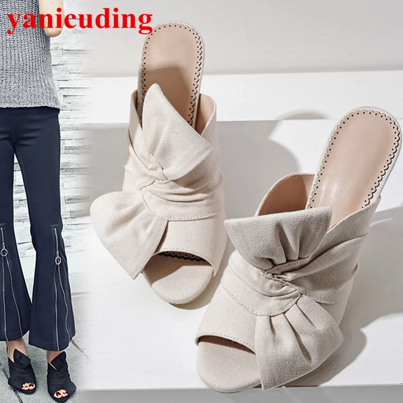 

Stylish Peep Toe Women Slipper High Thin Heel Bow Tie Embellish Shoes Chaussures Femmes Flip Flops Zapatos Mujer Summer Sandalia