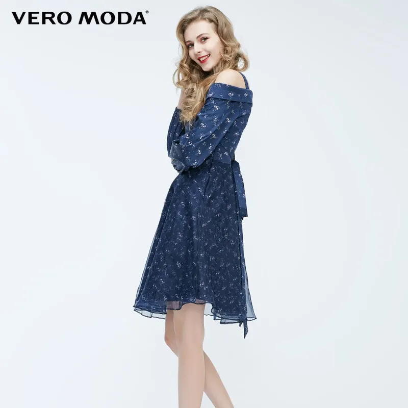 Vero Moda платье женское сшитое платье с принтом и ремнем с открытыми плечами | 31827D521