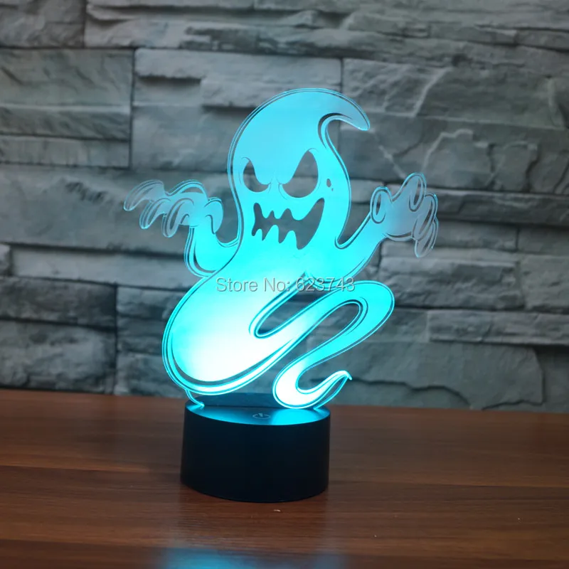 

8pcs/lot 7 Color changing 3D Flashing Ghost Acrylic LED Evil Specter Night Light with USB power multicolor table Lamp of 3D LEDS