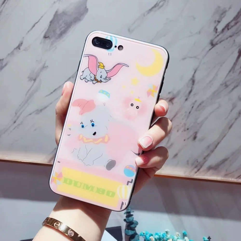 

Cute Cartoon Dumbo Flying Elephant Disneys pink Phone Case For Iphone 7 8Plus X XR XS MAX Cases Transparent For Mobile Phone