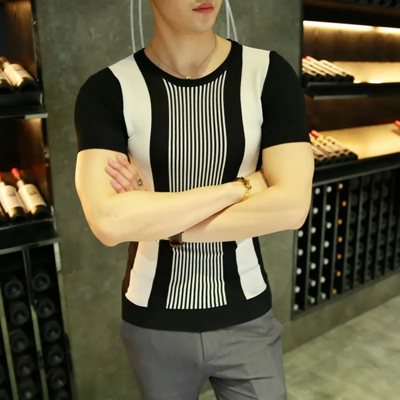 Новая Летняя мужская футболка с коротким рукавом, тонкая трикотажная футболка из ледяного шелка с коротким рукавом, Корейская тонкая футболка с коротким рукавом