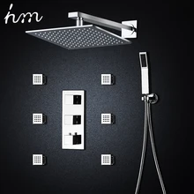 hm Thermostatic Bath Room Shower Faucets 10 Mixing-valve Wall-mounted Shower Head 6 Massage Jets Spa Body Spray Shower Set hm 20 led shower head rainfall thermostatic shower set 6 massage body jets panel embedded ceiling 3 ways concealed