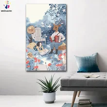 DIY цветные картинки по номерам с цветами г-н олень, играющий на органе, картина для рисования по номерам в рамке дома