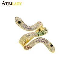 2019 moda novedosa anillos de serpiente para mujer Color dorado micro pavé Arco Iris cz Punk Rock anillo tamaño 6 7 8 Vintage joyería Animal para mujeres