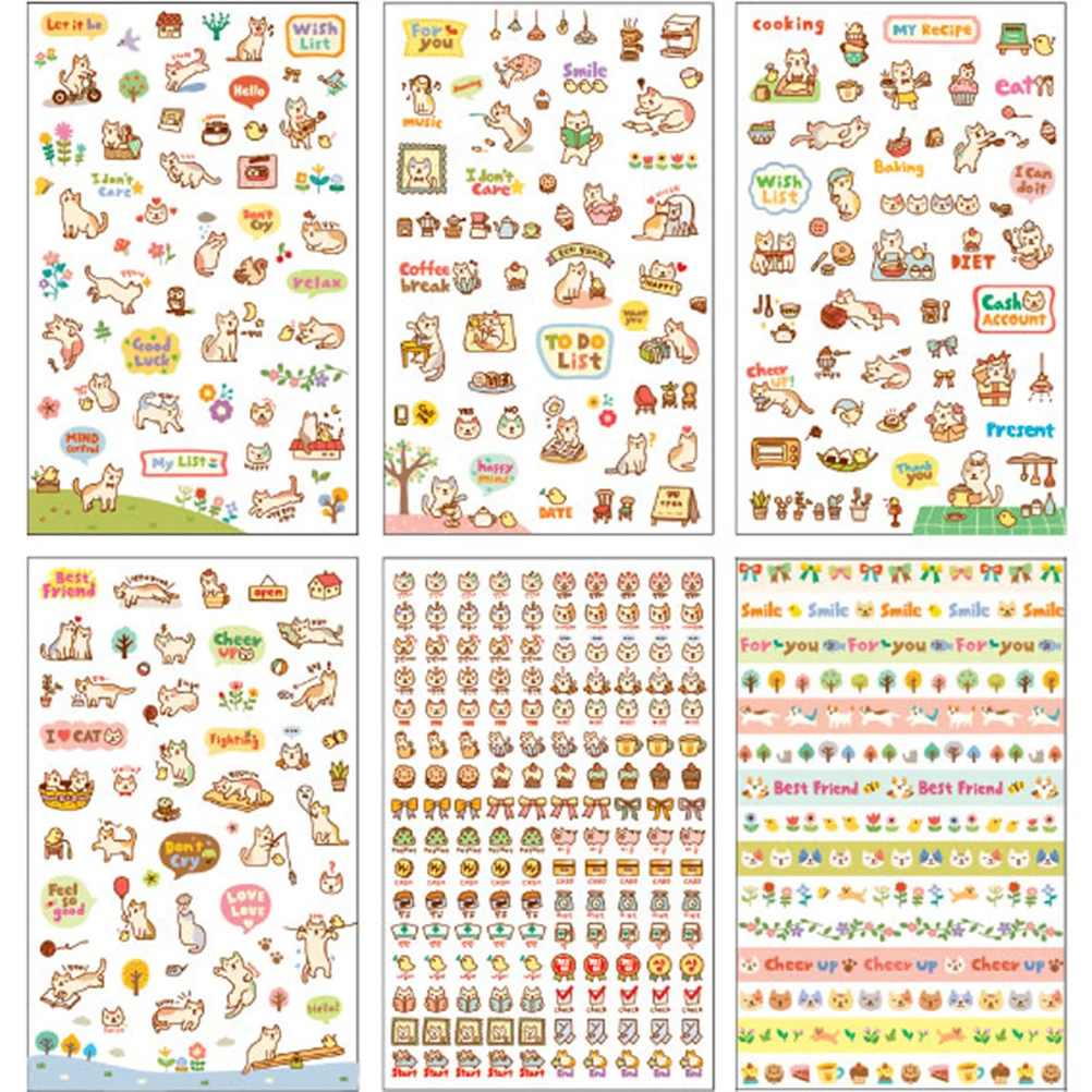 

6 Sheet/lot Creative Cute Cat PVC Sticker for DIY Scrapbooking Diary Phone Sticker Products Design Paster Kawaii Stationary