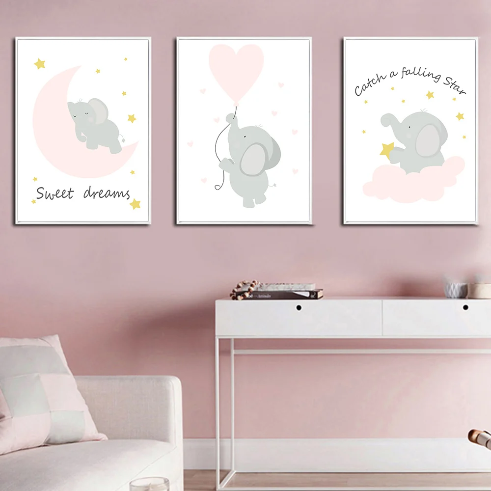 Cartoon Canvas Painting Baby Wall Pictures Kids Bedrooms Elephant Wall Decor For Nursery Posters And Prints Baby Rooms Unframed