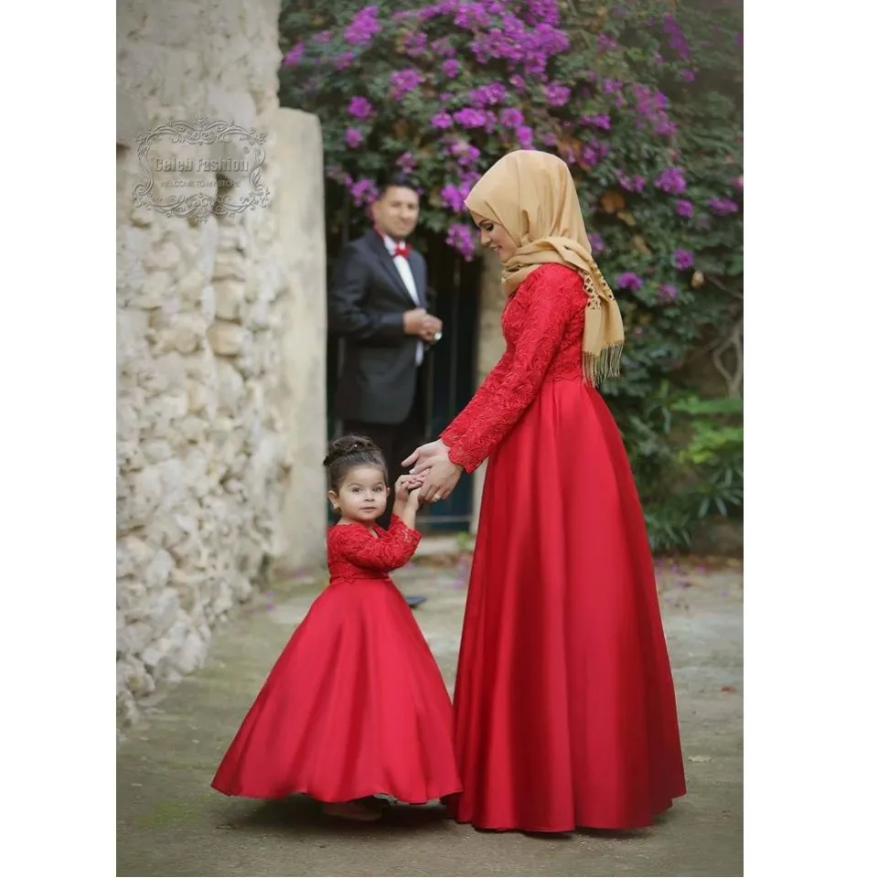 Arabia Muslim Dubai Long Sleeve Scoop Neck Mother Daughter