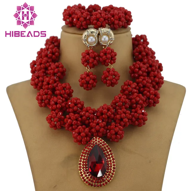 Amazing Sharp Red African Costume Jewelry Set Indian Bridal Amazing Sharp Red African Costume Jewelry Set Indian Bridal Nigerian Wedding Beads Free Shipping Gs145