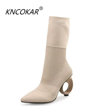 

KNCOKAR New fall and winter 2018 Pointed boots Knitted stretch boots for women fashion Special high heels