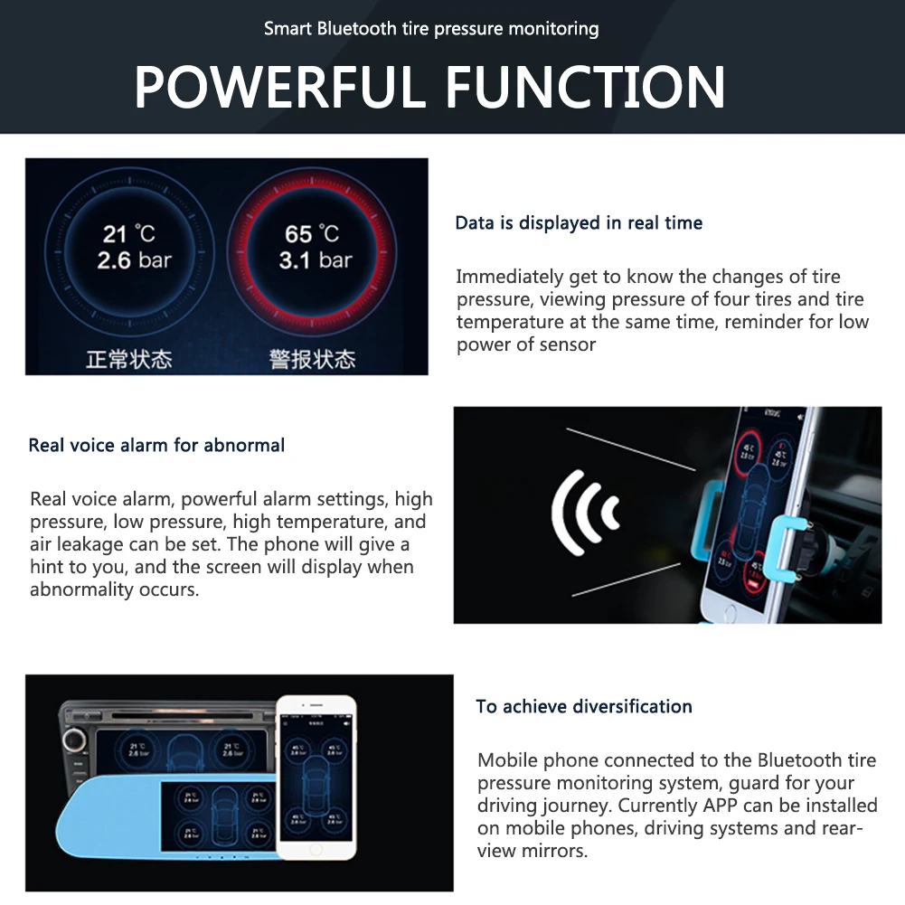 TP630 TPMS автомобильный Bluetooth TPMS давление в шинах PSI Бар Температурная сигнализация с 4 датчиками для IOS для Android iPhone