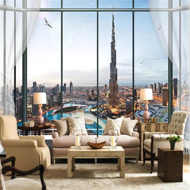 Beibehang مخصص 3d خلفيات الأوروبية 3d ستيريو نافذة برج دبي خلفيات جدار Wallpaper Wall 3d Wallpapercustom 3d Wallpaper Aliexpress