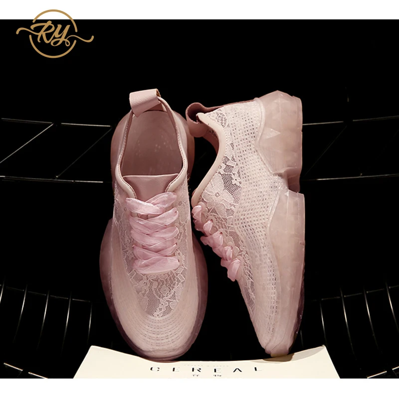 

RY-relaa lace white shoes summer 2019 new women's shoes breathable mesh thick bottom increased super fairy sports shoes