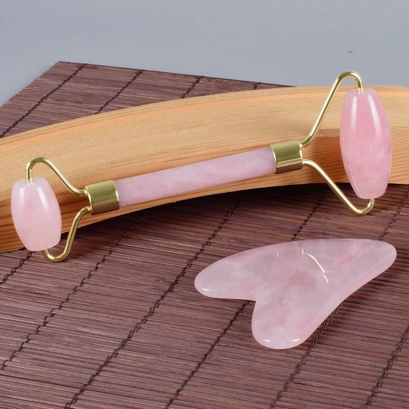 Ролик для лица Гуаша набор инструментов подарочные коробки массажный розовый КВАРЦЕВЫЙ ролик натуральный камень спа иглоукалывание