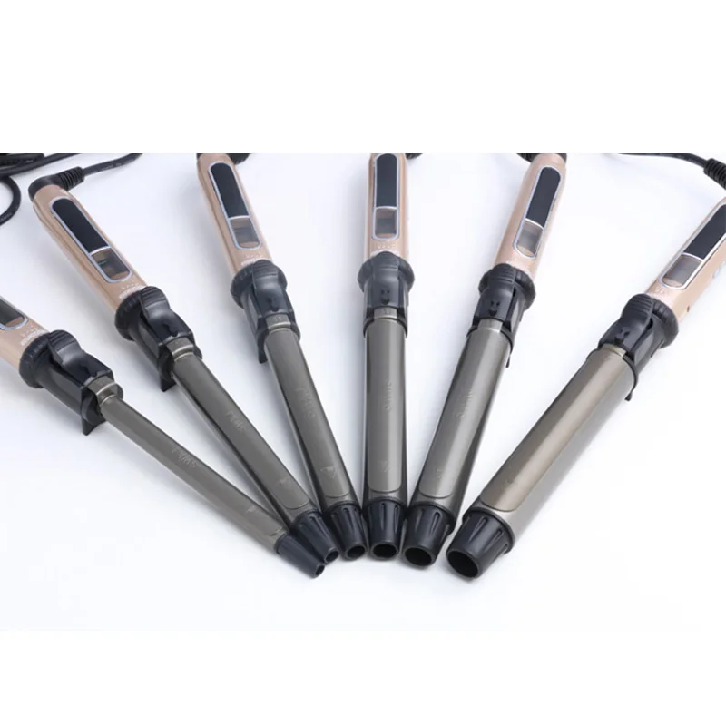  USHOW Professional Rotating Curling Iron Nano Titanium Black + Gold Hair Curler with LED Digital Te