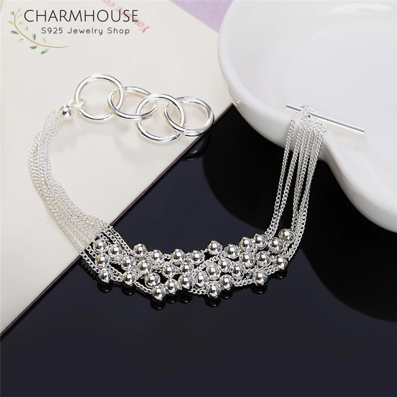 Чисто 925 серебряные браслеты для женщин Мульти цепь бусины браслет и браслеты Pulseira Свадебные ювелирные изделия оптом