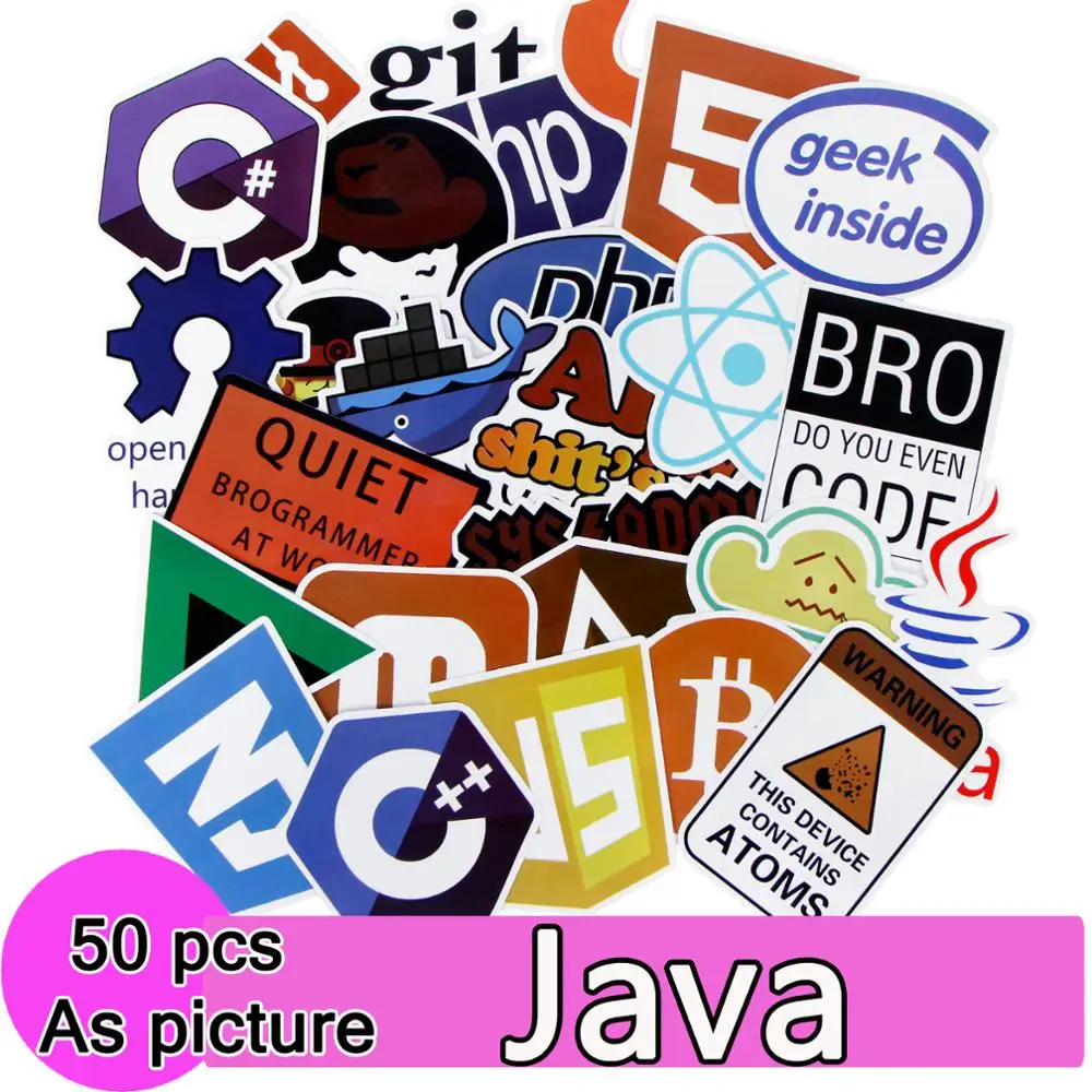 50x Internet Programming Language Stickers Java JS Php Html APP Software Program DIY Stickers for Geek DIY Laptop Notebook Phone