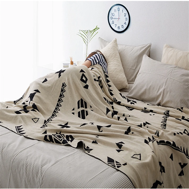 

Nordic 100% Cotton Soft Summer Blanket Kids Nap Blanket Jacquard Knitted Throw Blanket Cover Sofa Travel Bedding Home Textile