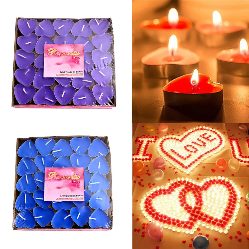 

50pcs Romantic Heart Shape Decorative Candle Marriage Proposals Wedding Party Birthday Fragrance Candles Decor Gifts