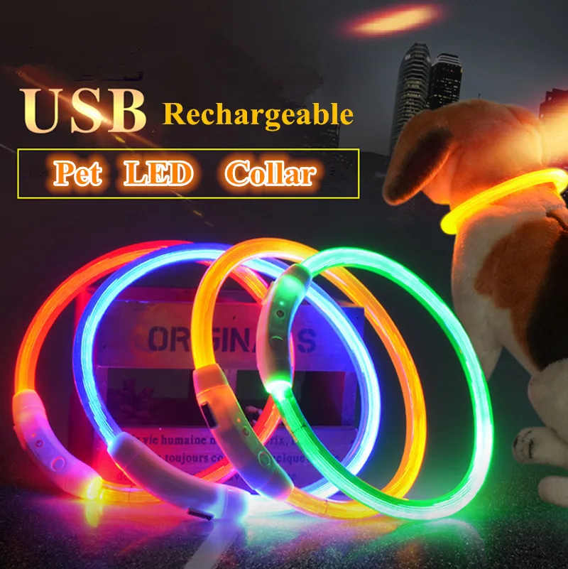 A29 ошейник для собак регулируемый светодиодный ошейник для собаки USB Перезаряжаемый ночной ошейник светодиодный мерцающий свет Pet ночник