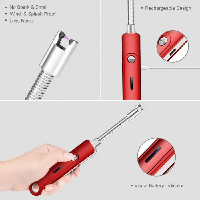 USB перезаряжаемая электрическая дуговая зажигалка ветрозащитный негорящий гибкий для домашнего кухонного барбекю MDJ998