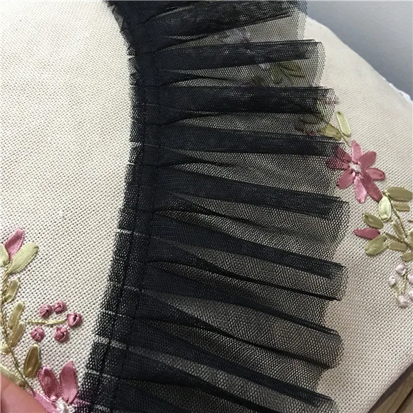 

Embroidery Tulle Lace Fabric Voile Pleated White Pink Lace Ribbon Collar 9cm Trim Decor DIY Sewing Applique dentelle encaje