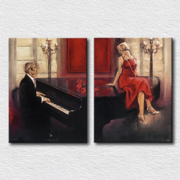 

Beautiful oil painting on canvas picture of pianist and sexy woman oil painting for bedroom decoration gift