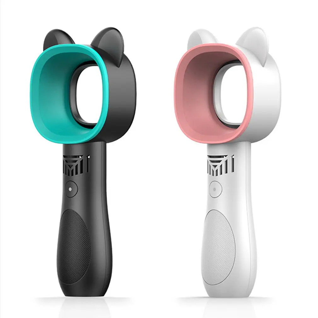 Cute Cat Outdoor Usb Rechargeable Fan Portable Bladeless Fan Handheld Mini Cooler No Leaf Handy