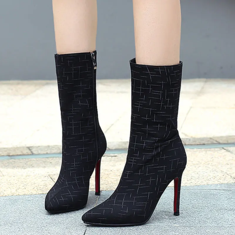 

Autumn boots children 2018 new low boots children slim thin high heel short tube elastic pointed boots women large size