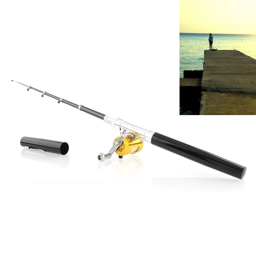 

Fishing Rod Pen Spin Reel Pole Fly Wheel Kits Black w/Reel High Quality