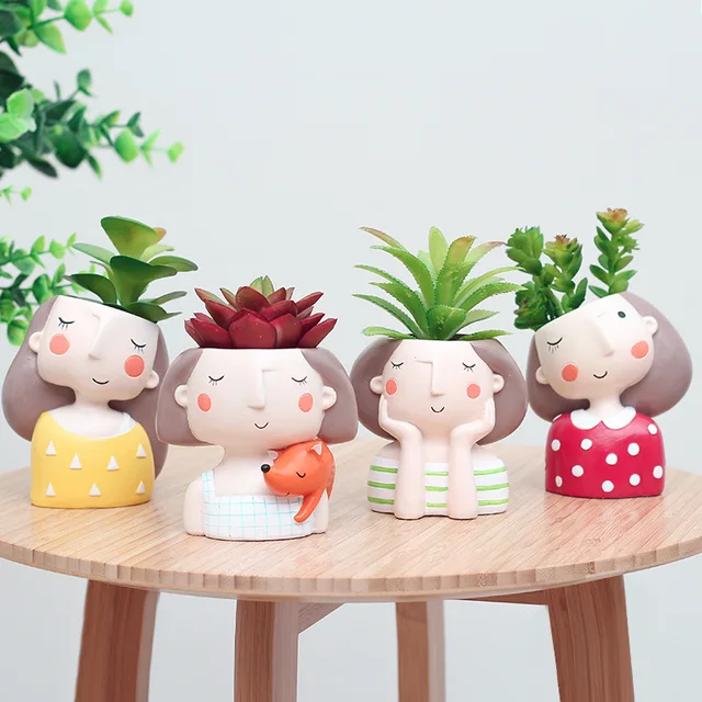Flower Girl Planter Set – 4pcs European Style Succulent Plants Planter Pot Mini Bonsai Cactus Flower Pot  Home Decor Craft