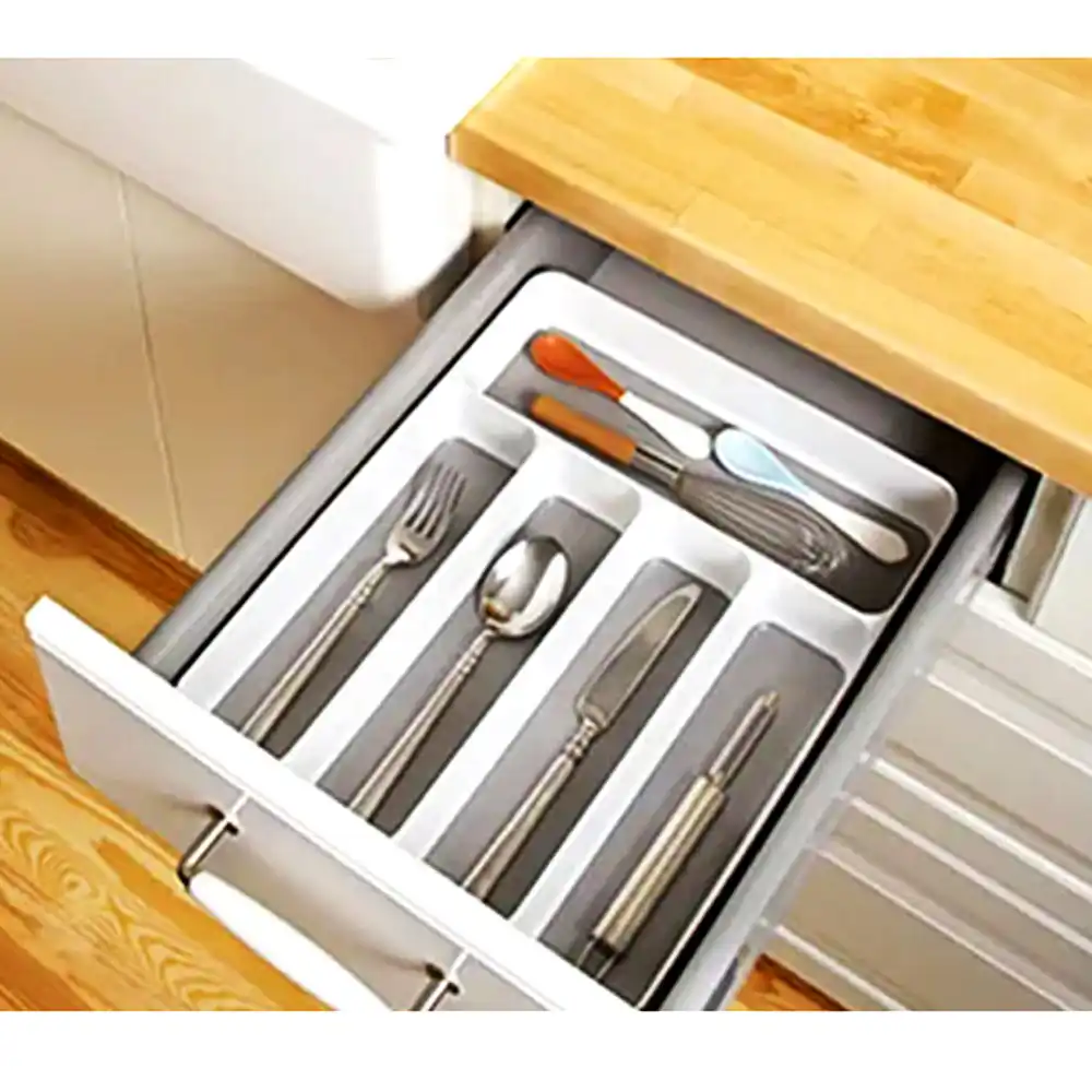 Kitchen Drawer Organizer Large Silverware Tray Gray Knife Fork