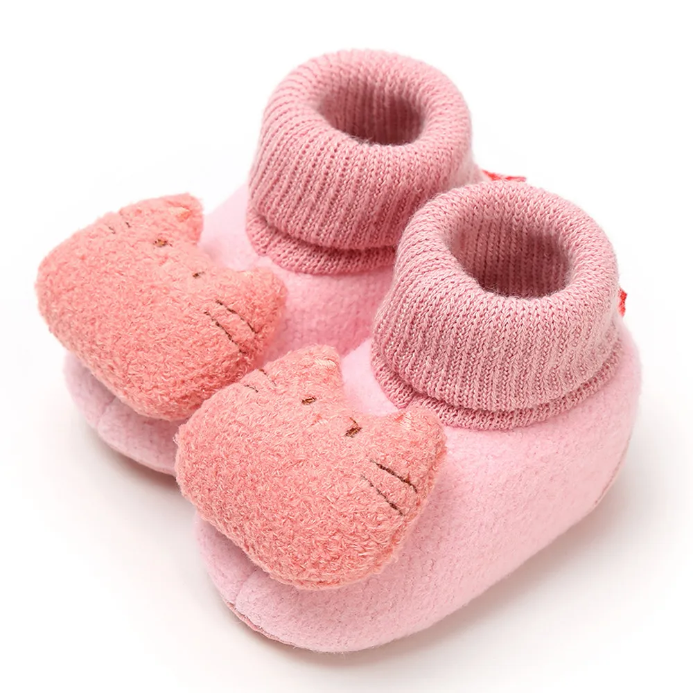 Мягкий для маленьких девочек хлопок Закрытая обувь Утепленная одежда мода малыш сначала ходунки детская обувь осень-зима теплые Рождественский подарок - Цвет: Розовый