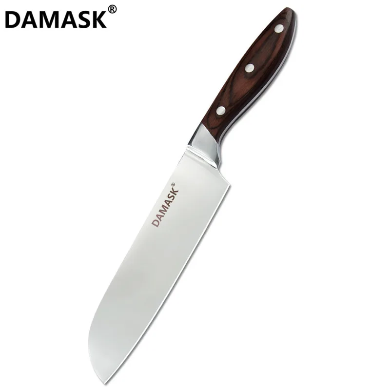 Набор ножей из нержавеющей стали Damask 7CR17, кухонные столовые приборы из высокоуглеродистой стали, нож для повара Santoku с полной ручкой Tang - Цвет: B. Santoku Knife