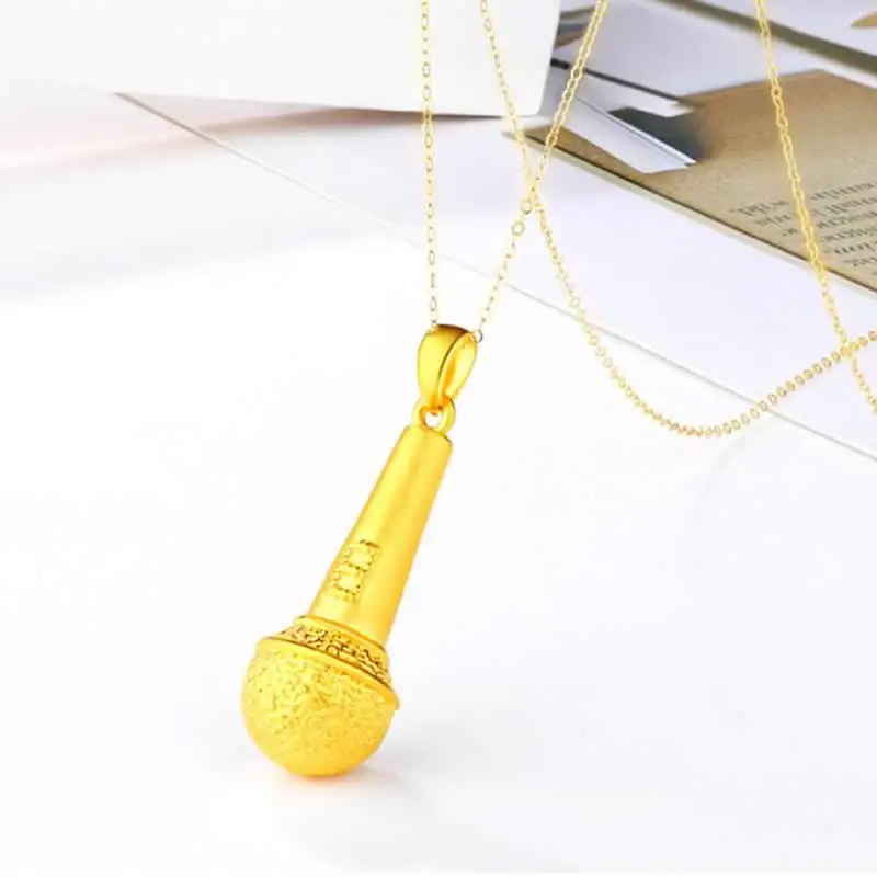 

Pure 24K Yellow Gold Pendant 999 Gold 3D Microphone Necklace Pendant 2.4g