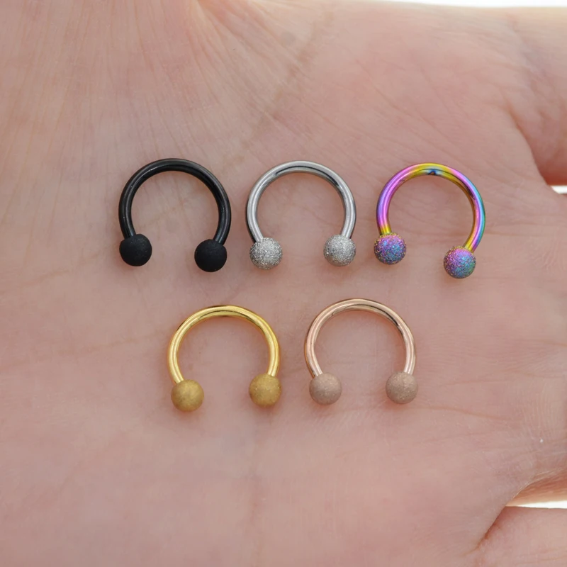 Starbeauty 2Pcs Mix Color 16G Gauge 3mm 316L Surgical Steel Piercing Horseshoe Circular Rings for Nose Eyebrow Lip Ear Stud - Image 6