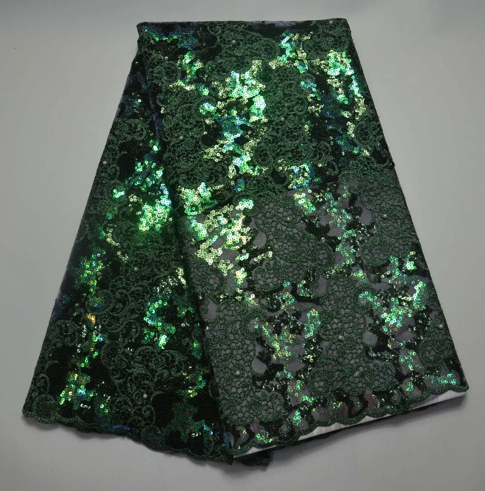

New design gold high quality african organza lace fabric for wedding dress Green Color,wholesale Sequins Lace Fabric MJKY699-1