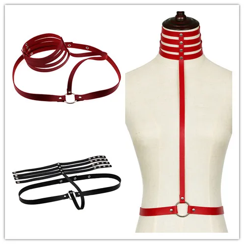 Multilayers Leather Bondage Necklace Fashion Sexy Wide Choker Punk Collar Bra Torques Club Party Jewelry 2 Colors