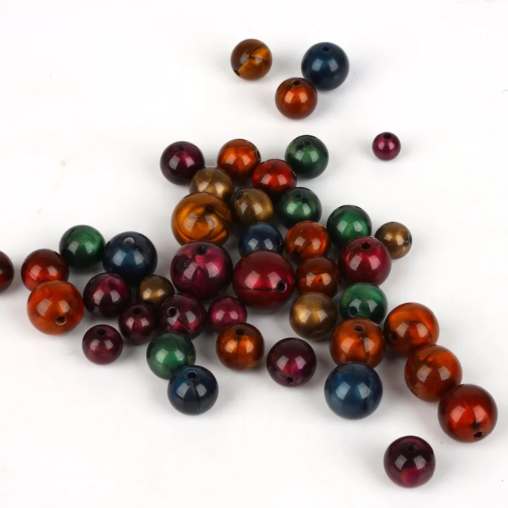 

8 10 12 14 16mm 15-100Pcs/Lot Hole Size 2mm Acrylic Spacer Beads Round Dark Random Color Stripe for DIY Women Jewelry Making