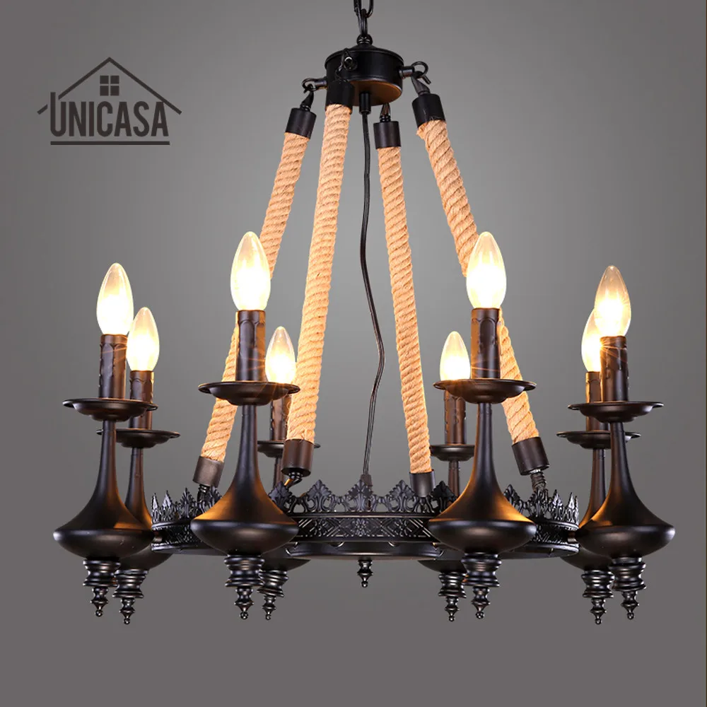 Us 16731 45 Offgroße Kronleuchter Eisen Retro Land Deckenleuchten Elegante Moderne Hanf Stein Loft Nordic Natürliche Villa Beleuchtung Für Art