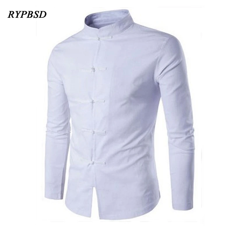 Kung Fu Shirt Cotton White Linen Shirt Men Long Sleeve Classic Chinese