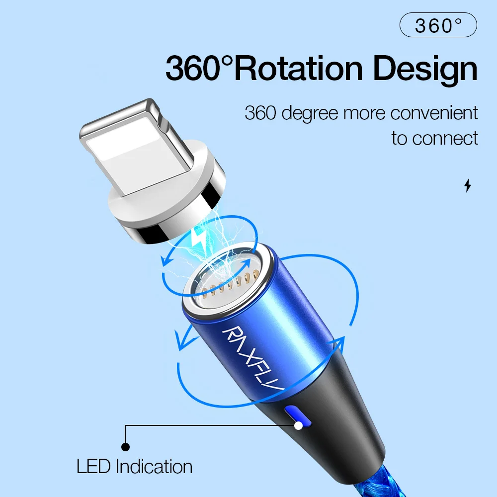 RAXFLY Магнитный зарядный кабель светодиодный 1 м Магнитный зарядный провод для телефона Micro usb type C для iPhone 6 7 X Магнитный зарядный кабель