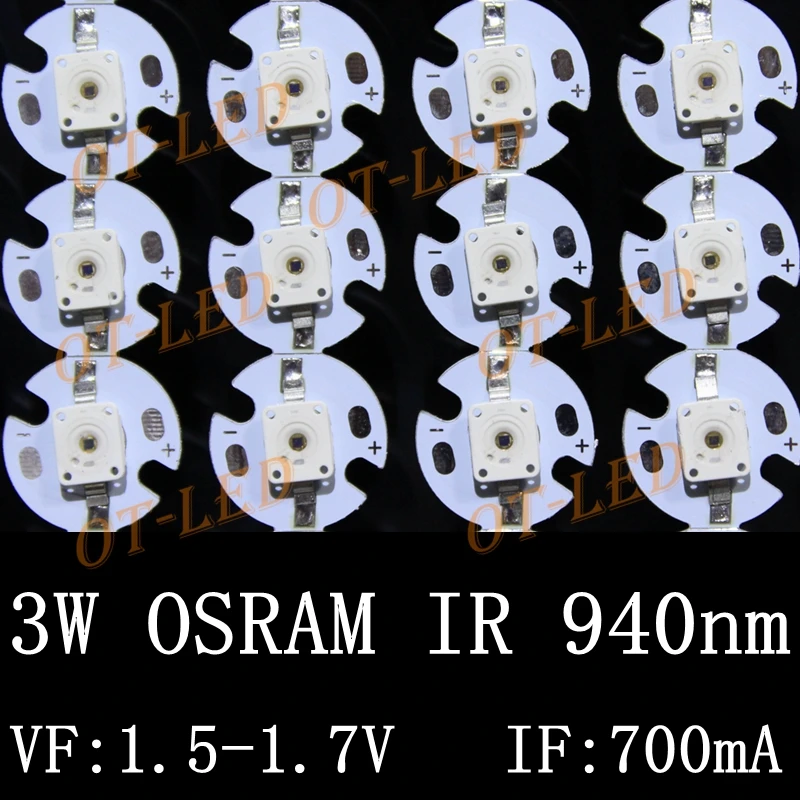 

10pcs Infrared Red 940nm 3W OSRAM High Power LED Chip IR 940Nm LED Diode for Night Camera with 16mm pcb