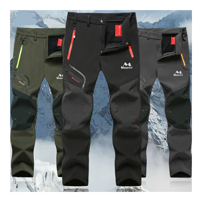 

Man Winter Fishing Waterproof Camping Trekking Fleece Outdoor Hiking Pants Climbing Skiing Softshell Trouser Travel 6XL