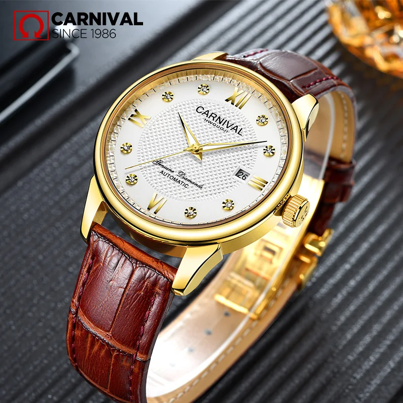 TopBrand CARNIVAL классические Позолоченные мужские часы с ободком Роскошные деловые