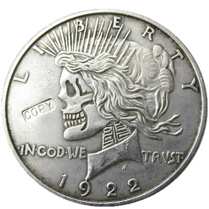 

US Hobo Head-To-Head Two Face 1921/1922 Peace Dollar skull zombie skeleton Silver Plated Copy Coins