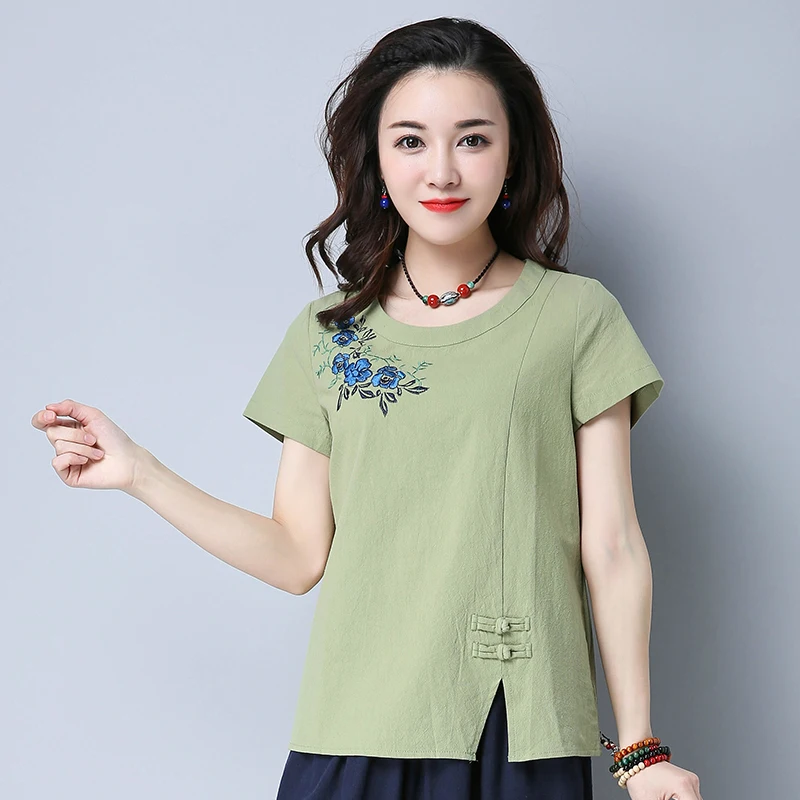 

Chemise Femme Cotton Women Blouses Womens Tops Embroidery Blouse Pink Floral Shirt Short Sleeve Korean blusas mujer de moda 2018