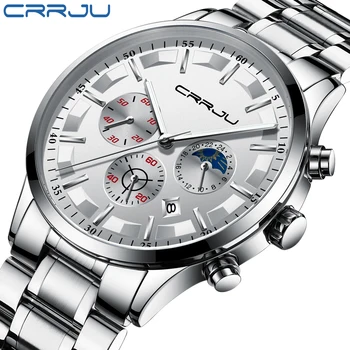 

CRRJU Men Watch Top Luxury Brand Business Fashion Quartz Steel Luminous Waterproof Sports Watch Automatic Date Relogio Masculino