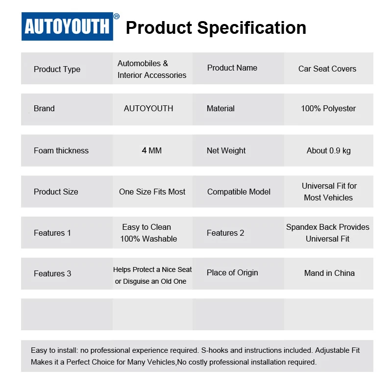 AUTOYOUTH чехол для автокресла из полиэфирной ткани, универсальные чехлы для автомобильных сидений, протектор для шин, детали для укладки